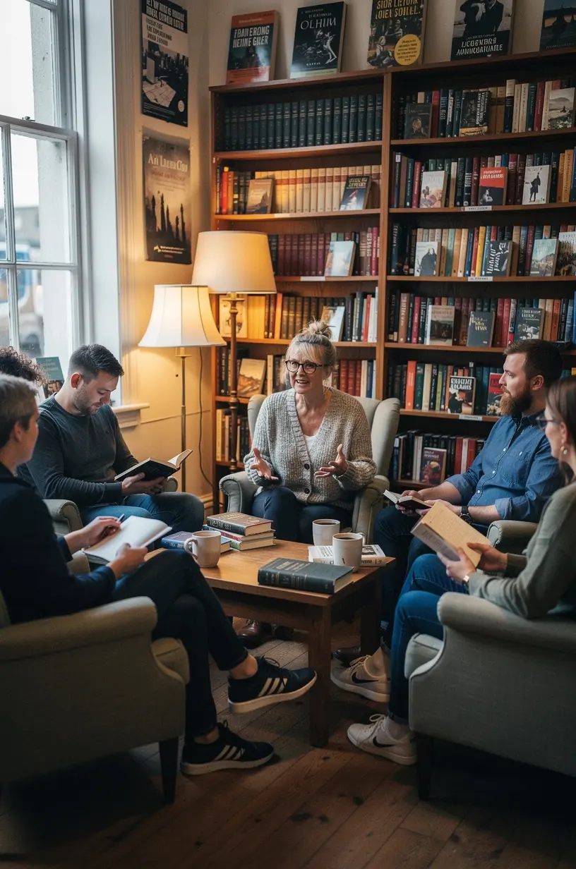 Lifelong learning concept with books and community engagement.